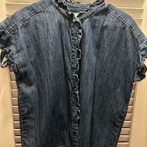 EUC - Free Assembly Women’s Denim Ruffle Button-Up Shirt Sz L